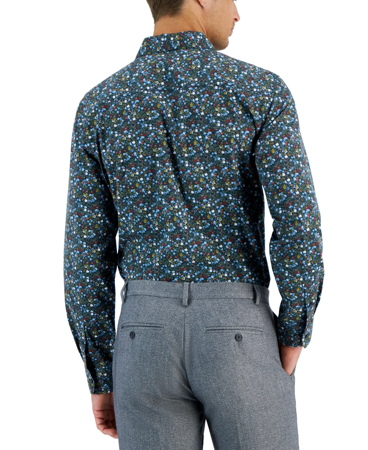 Bar III Mens Slim Fit Button Down Shirt Watercolor Floral Teal Blue XL