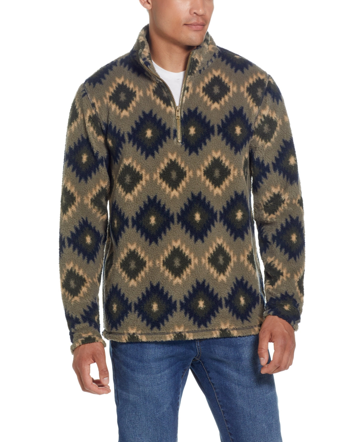 Weatherproof Vintage Men's Southwest Sherpa Quarter Zip Sweater Brown Blue XXL