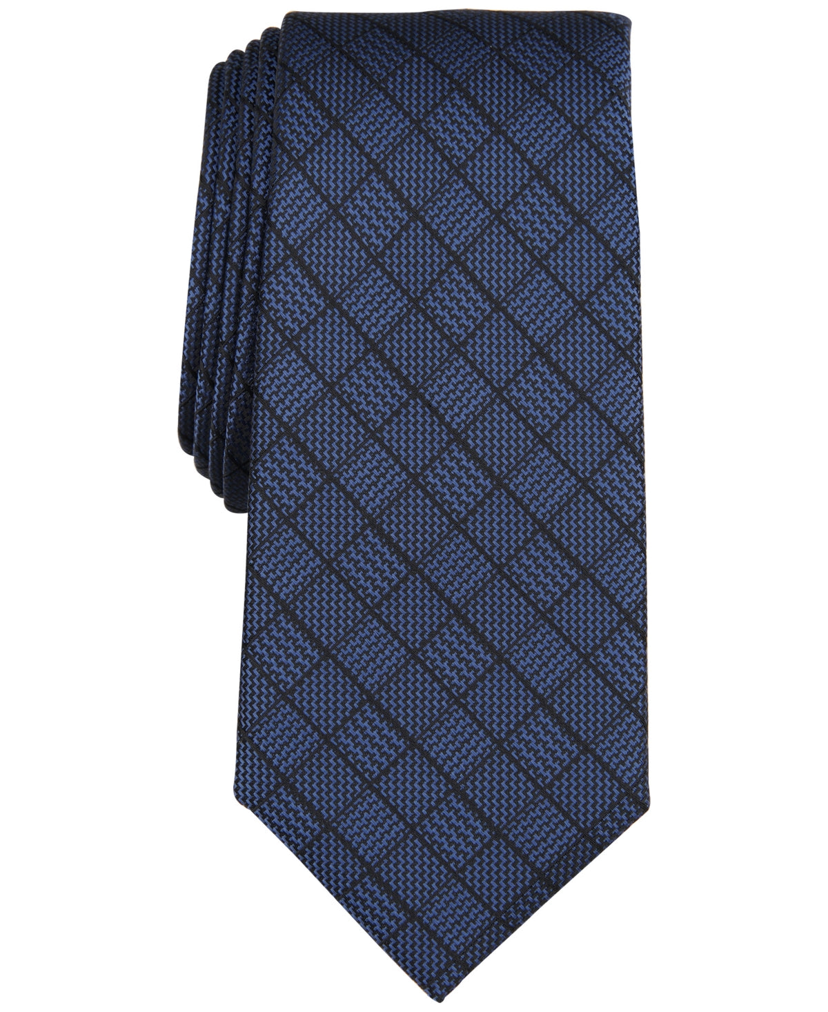 Alfani Mens Lowell Grid Necktie  Navy Blue