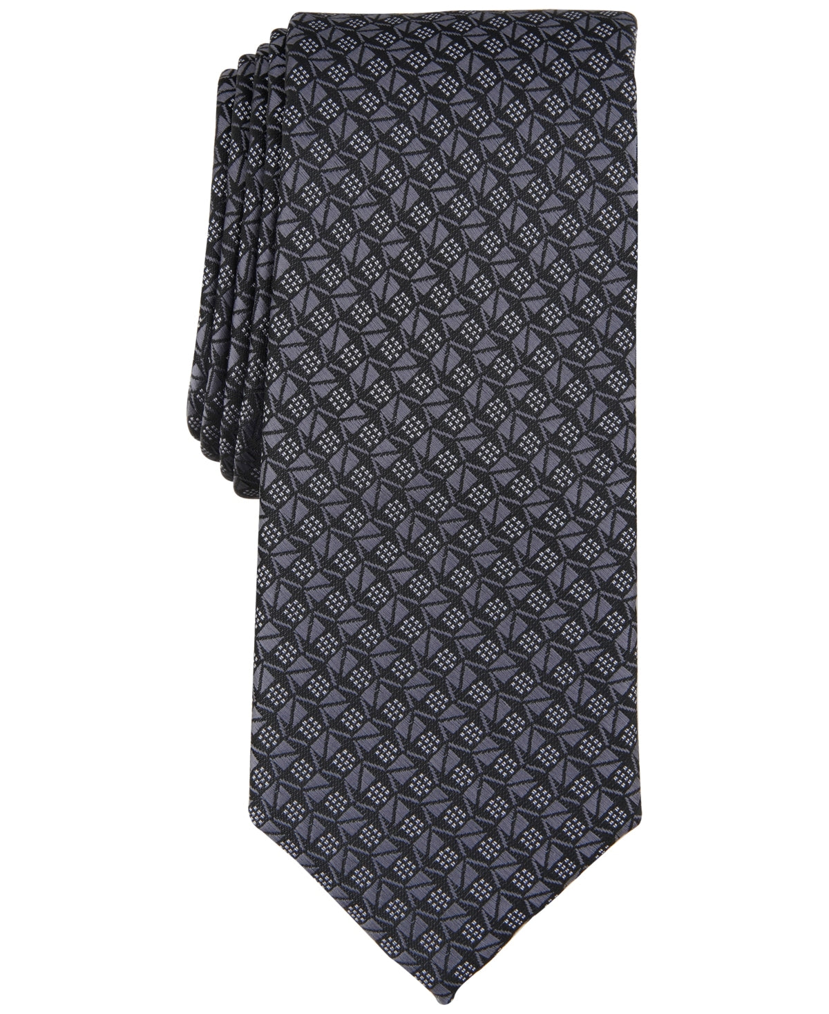 Alfani Mens Necktie  Geo Print Tie Charcoal Grey Necktie