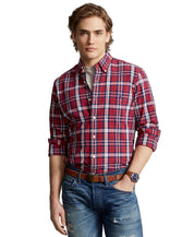 Polo Ralph Lauren Mens Classic Fit Plaid Oxford Button Down Shirt Red Navy XS