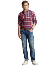 Polo Ralph Lauren Mens Classic Fit Plaid Oxford Button Down Shirt Red Navy XS
