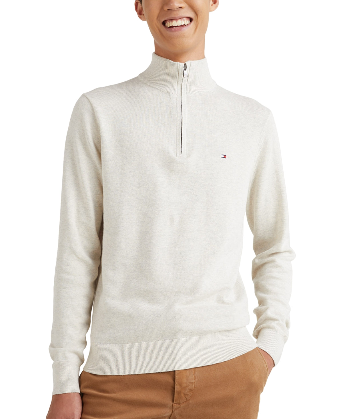 Tommy Hilfiger Men's Regular Fit Casmere Blend Quarter Zip Sweater White Large