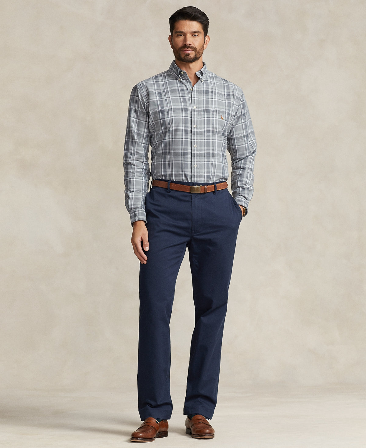 Polo Ralph Lauren Men's Big & Tall Performance Oxford Shirt Grey Plaid 3XLT