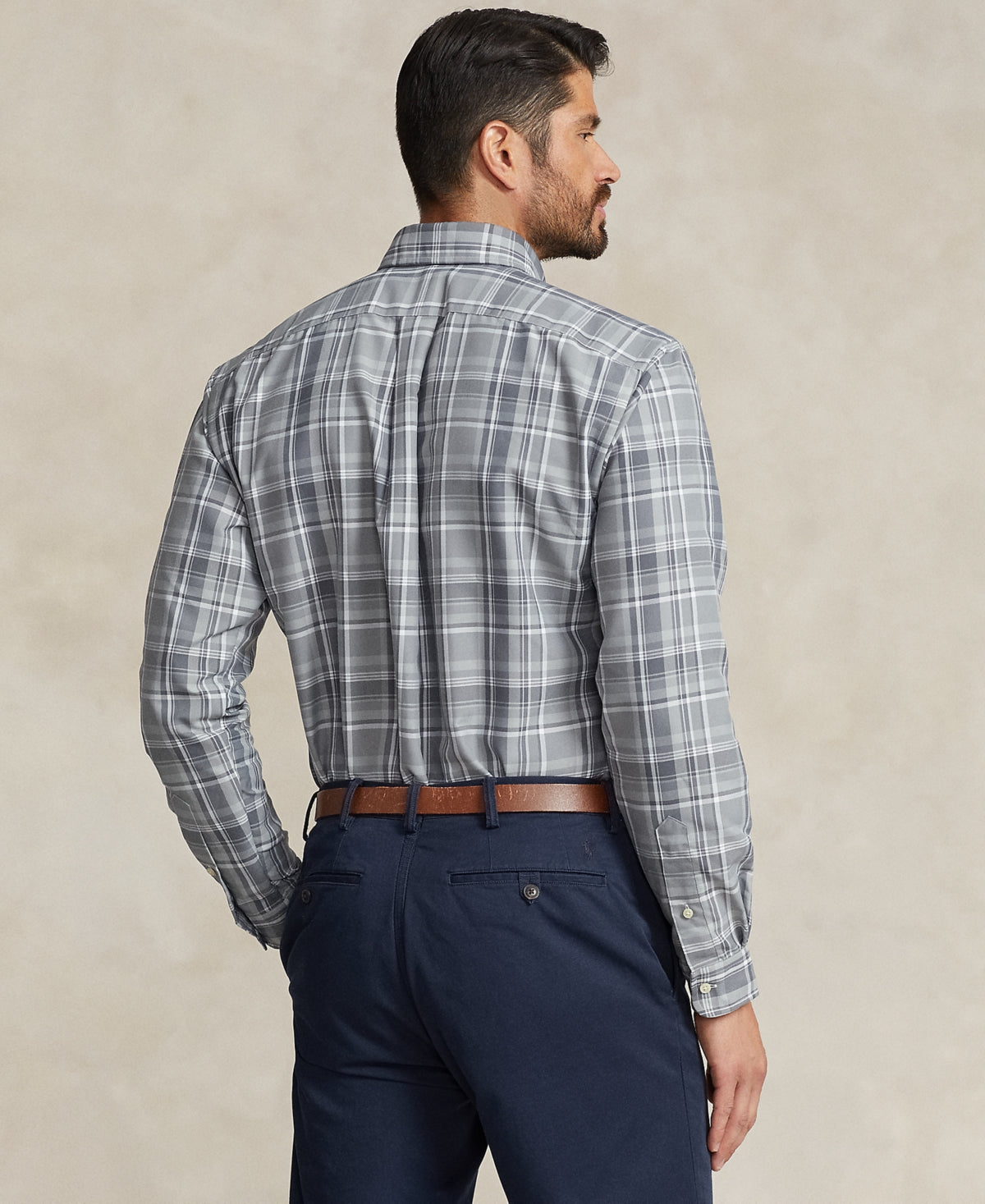 Polo Ralph Lauren Men's Big & Tall Performance Oxford Shirt Grey Plaid 3XLT