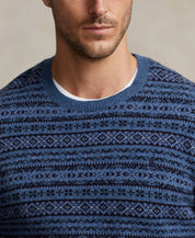 Polo Ralph Lauren Big Tall Fair Isle Wool Crewneck Sweater Blue XLT