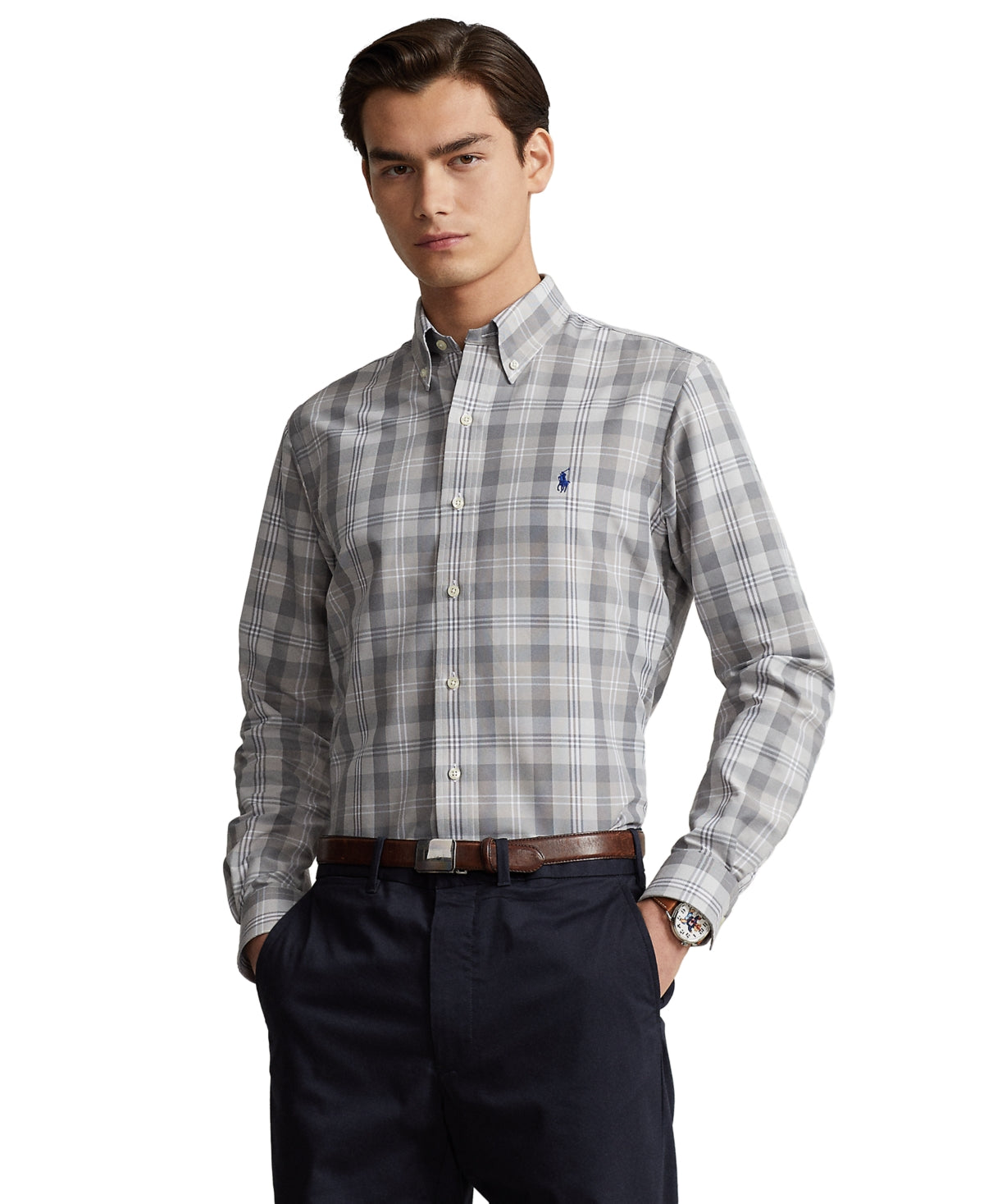 Polo Ralph Lauren Men's Classic-Fit Performance Oxford Shirt Small Grey Plaid