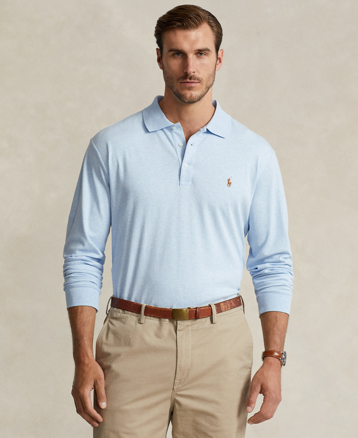 Polo Ralph Lauren Men's Big Tall Long Sleeve Polo Shirt Elite Blue Heather 3XB
