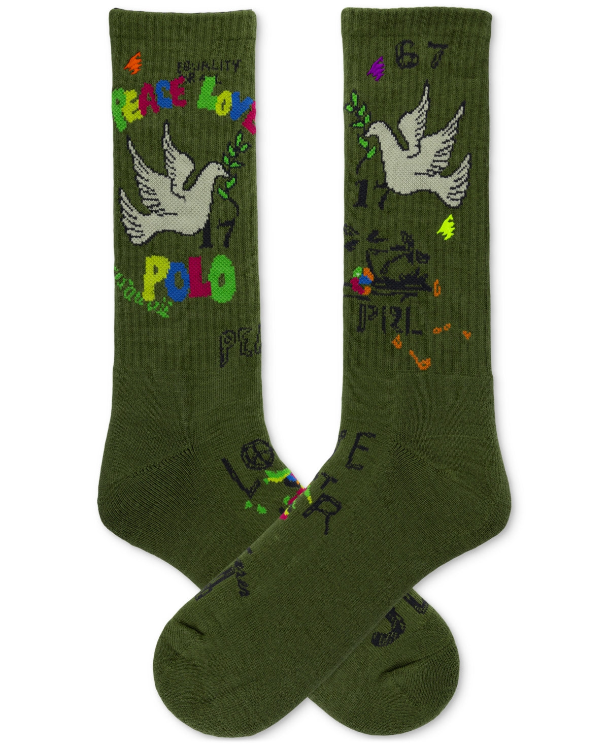 Polo Ralph Lauren Mens Beach Shop Peace And Love Crew Socks Sage Green