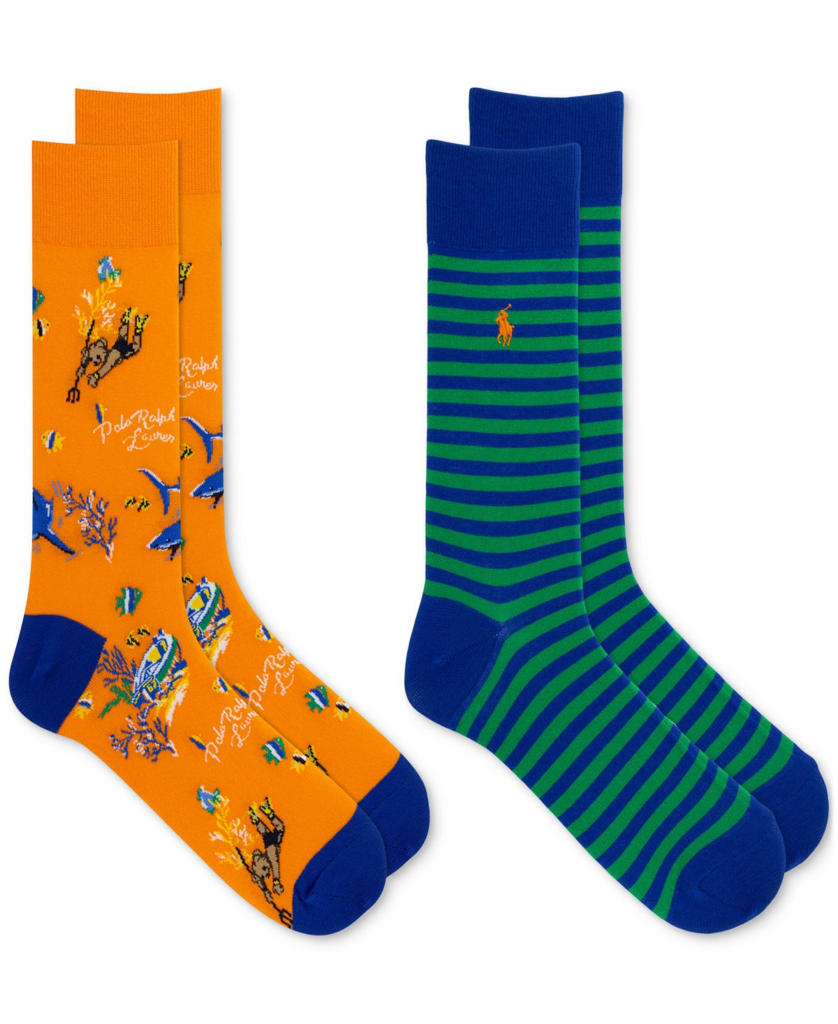 Polo Ralph Lauren Men's 2 Pack Bearwaiian Crew Socks Orange One Size