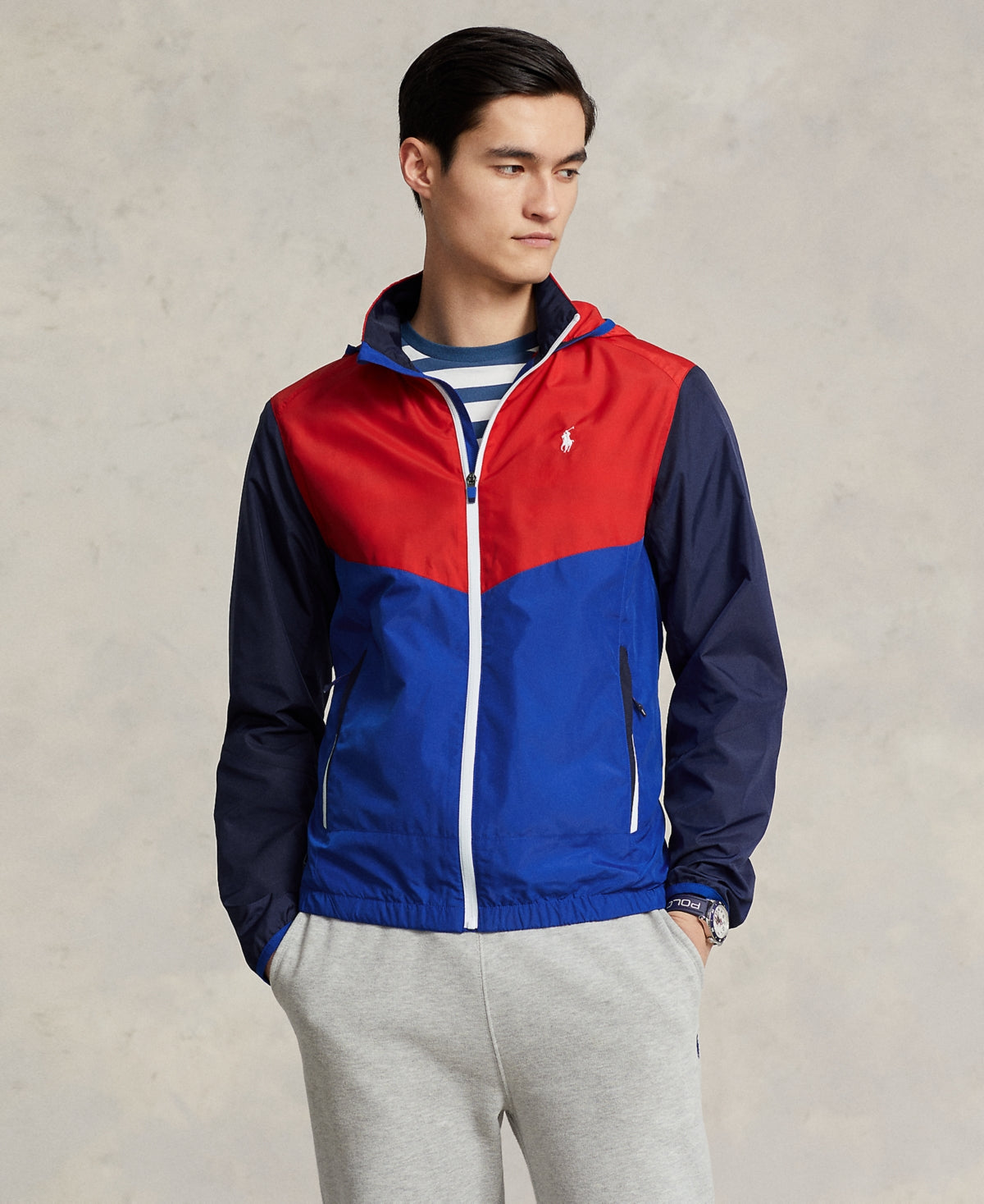 Polo Ralph Lauren Mens Color-Blocked Water-Repellent Ripstop Jacket XXL Blue Red