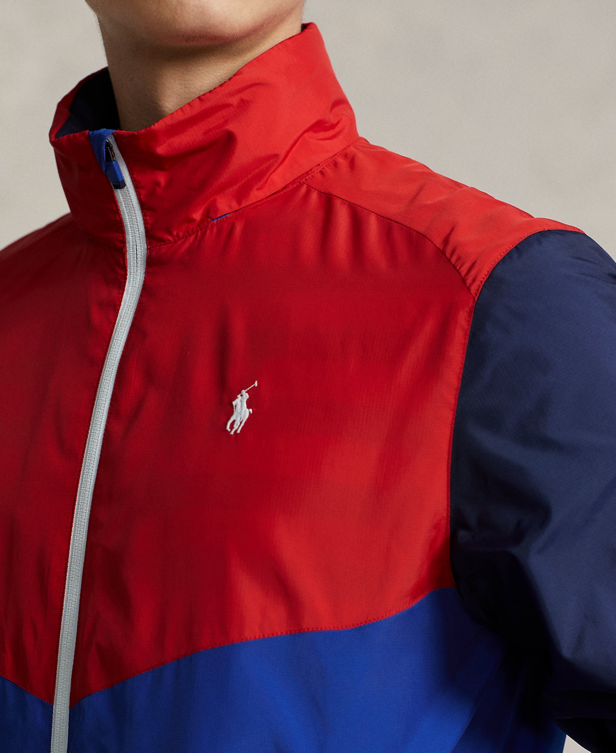 Polo Ralph Lauren Mens Color-Blocked Water-Repellent Ripstop Jacket XXL Blue Red