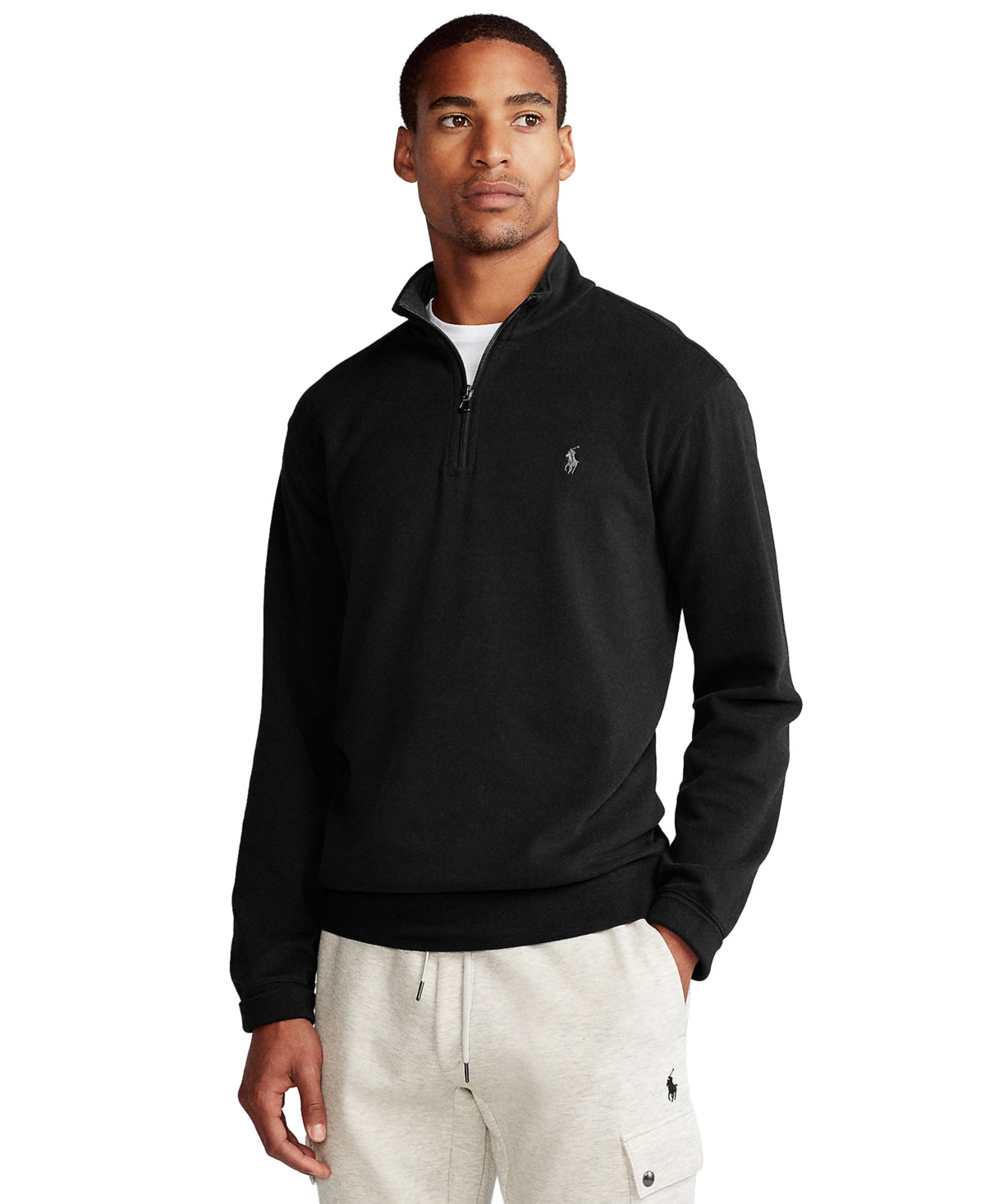 Polo Ralph Lauren Men's Big Tall Jersey Quarter Zip Pullover Sweater Black 3XB