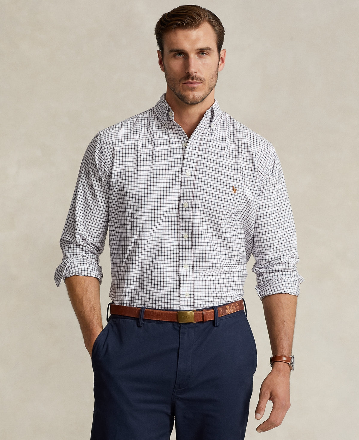 Polo Ralph Lauren Men's Big Tall Cotton Oxford Shirt White Wine Red 2XLT