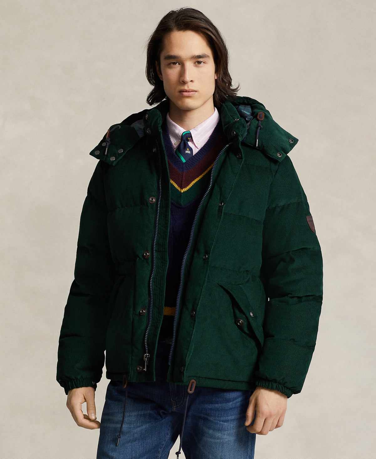 Polo Ralph Lauren Men's Water Repellent Corduroy Down Jacket Coat Green XL