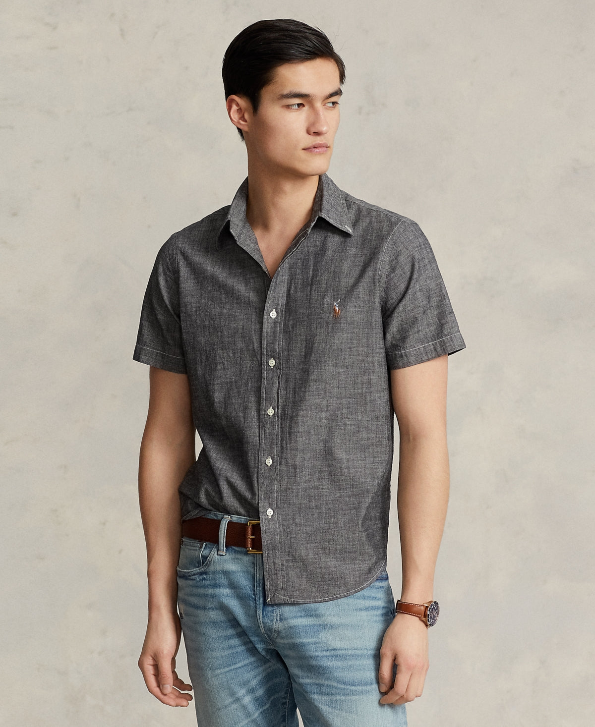 Polo Ralph Lauren Men's Classic Fit Chambray Button Down Shirt Grey Small
