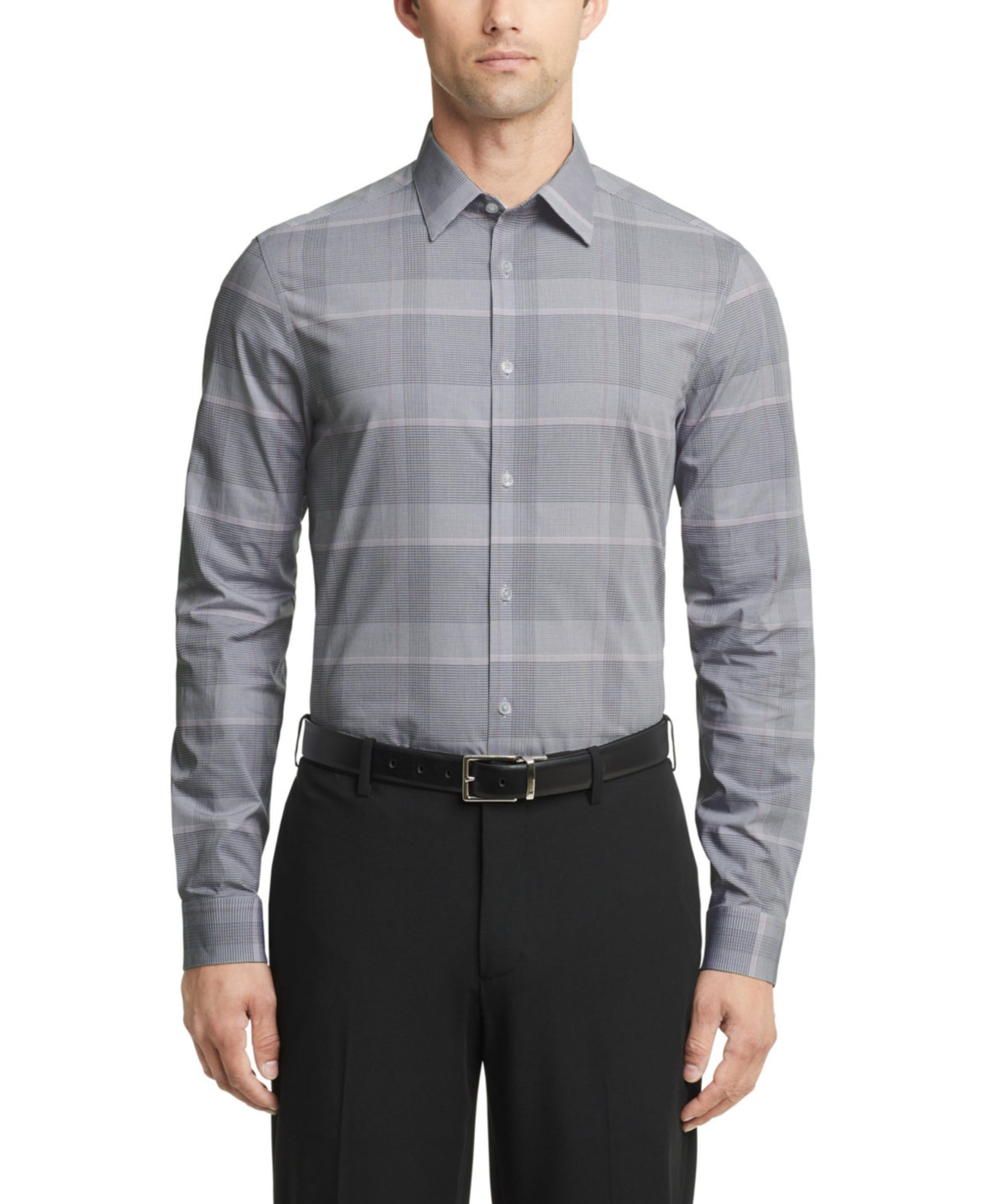 Calvin Klein Men Slim fit Dress Shirt Large 16.5 in 34-35 Grey Plaid