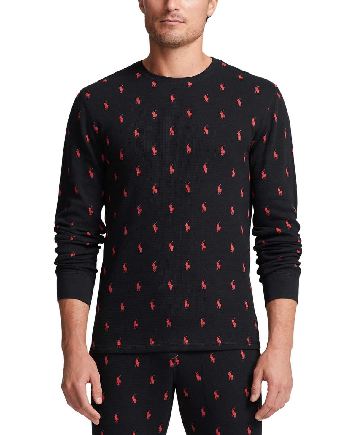 Polo Ralph Lauren Mens Waffle Knit Thermal Sleep T Shirt Polo Black Red Large