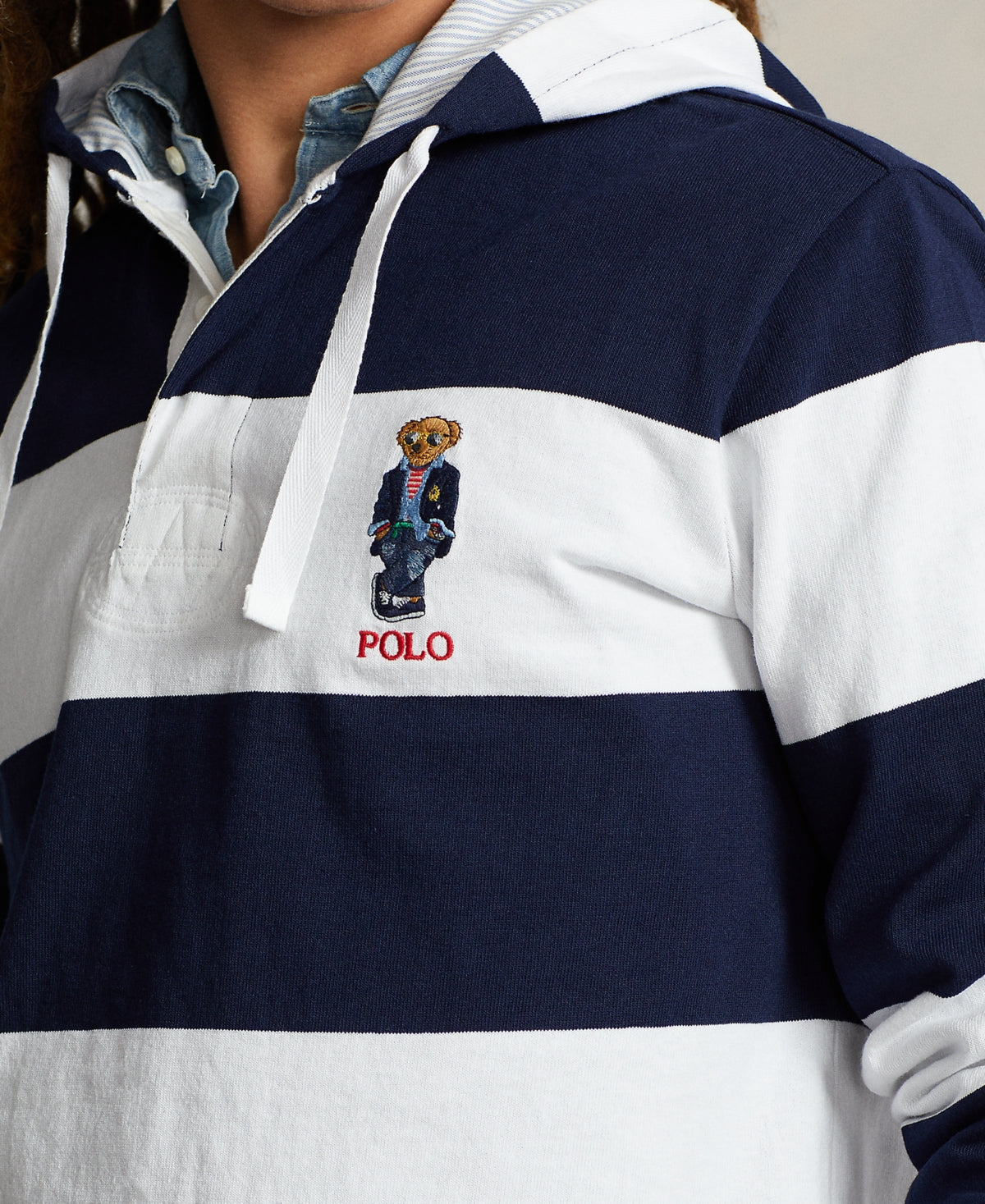 Polo Ralph Lauren Men's Polo Bear Jersey Hooded Rugby Shirt Navy Blue XL