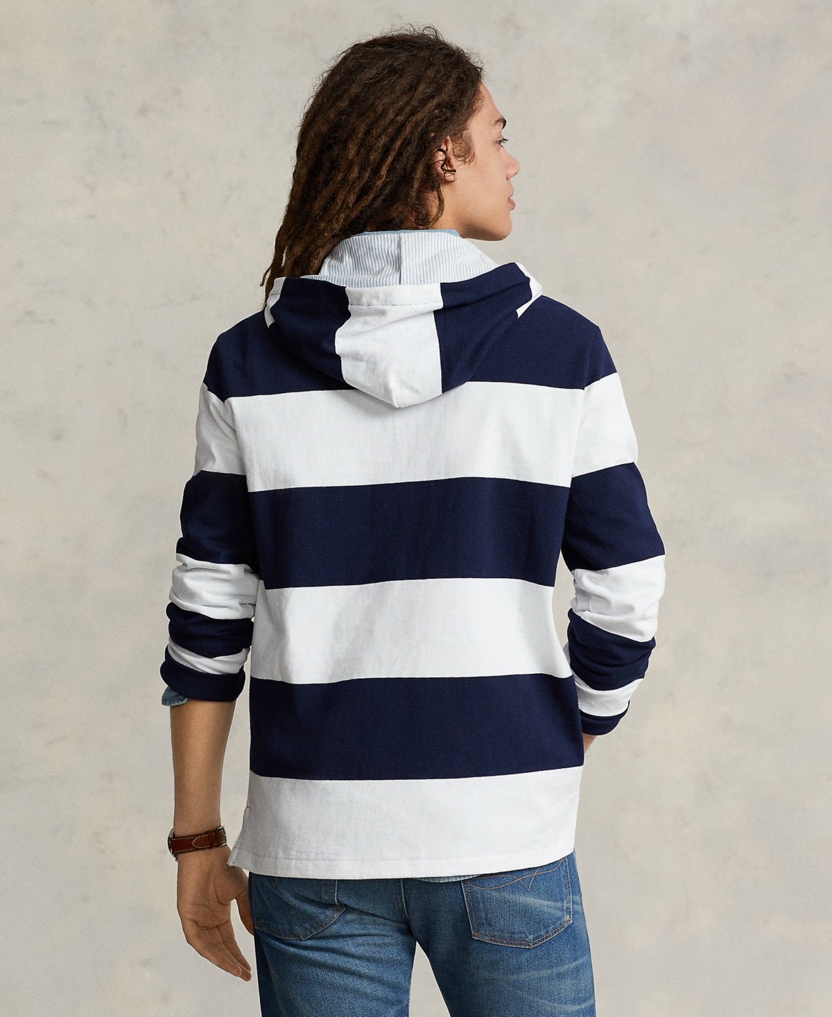 Polo Ralph Lauren Men's Polo Bear Jersey Hooded Rugby Shirt Navy Blue XL