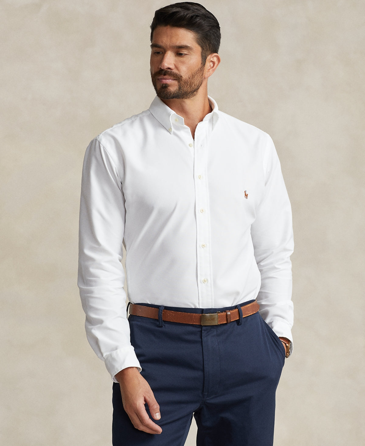 Polo Ralph Lauren Mens Regular fit Long Sleeve Button-Up Shirt 3XB White Solid
