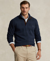 Polo Ralph Lauren Mens Big Tall Double Knit Jersey Quarter Zip Sweater Blue 3XLT