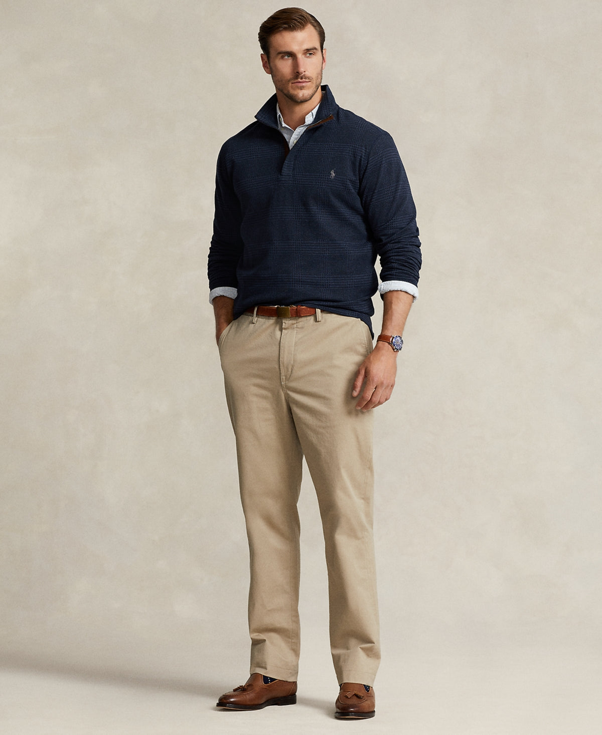 Polo Ralph Lauren Mens Big Tall Double Knit Jersey Quarter Zip Sweater Blue 3XLT