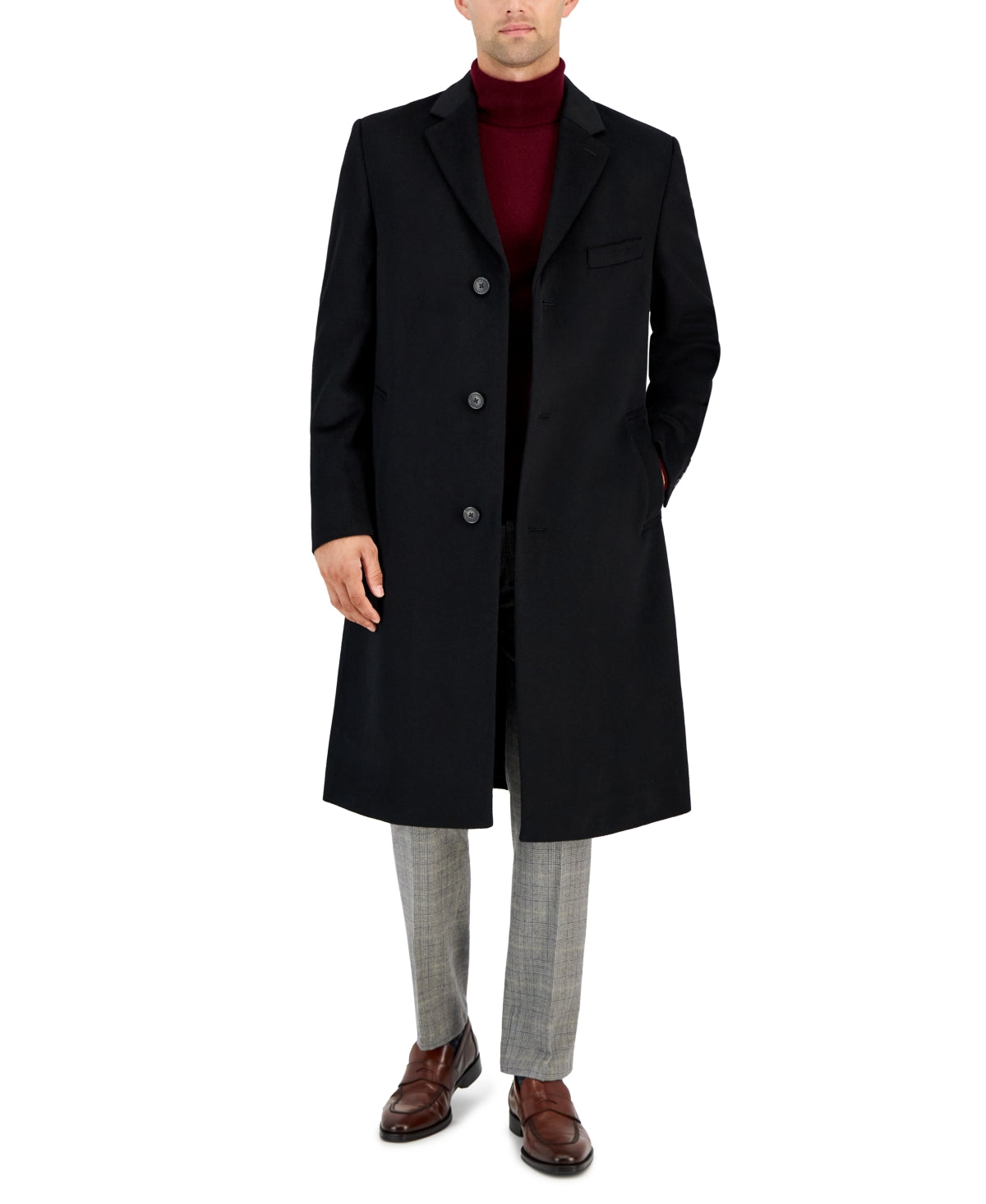 Michael Kors Men's Classic-Fit Solid Wool Blend Overcoat Coat 44 L Black