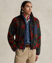 Polo Ralph Lauren Mens Paisley Fleece Jacket Jacquard Holiday Red Multi Large