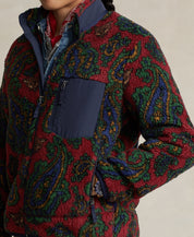 Polo Ralph Lauren Mens Paisley Fleece Jacket Jacquard Holiday Red Multi Large