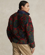 Polo Ralph Lauren Mens Paisley Fleece Jacket Jacquard Holiday Red Multi Large