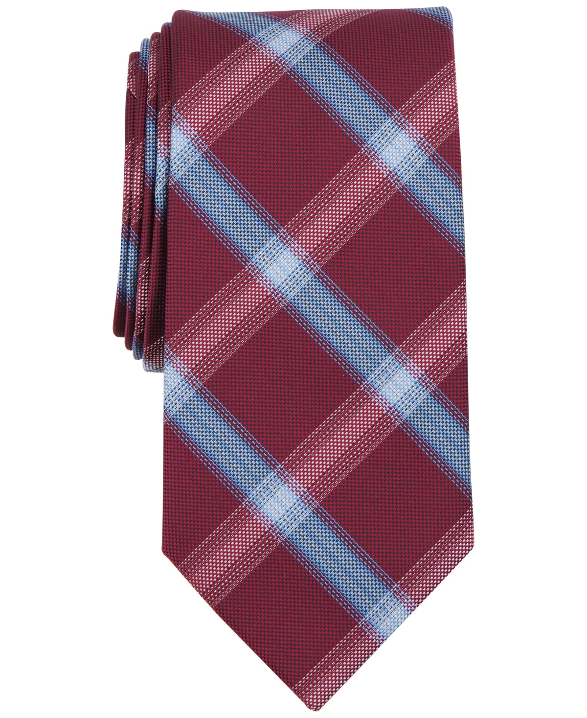 Michael Kors Mens Webster Plaid Necktie Burgundy