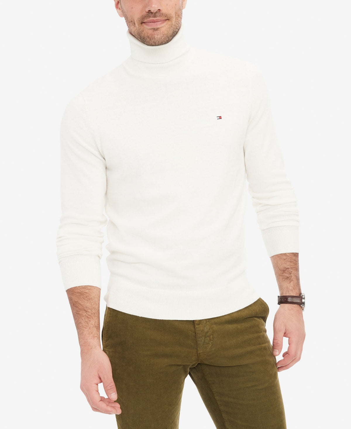 Tommy Hilfiger Men's Regular Fit Solid Turtleneck Sweater Ancient White Medium
