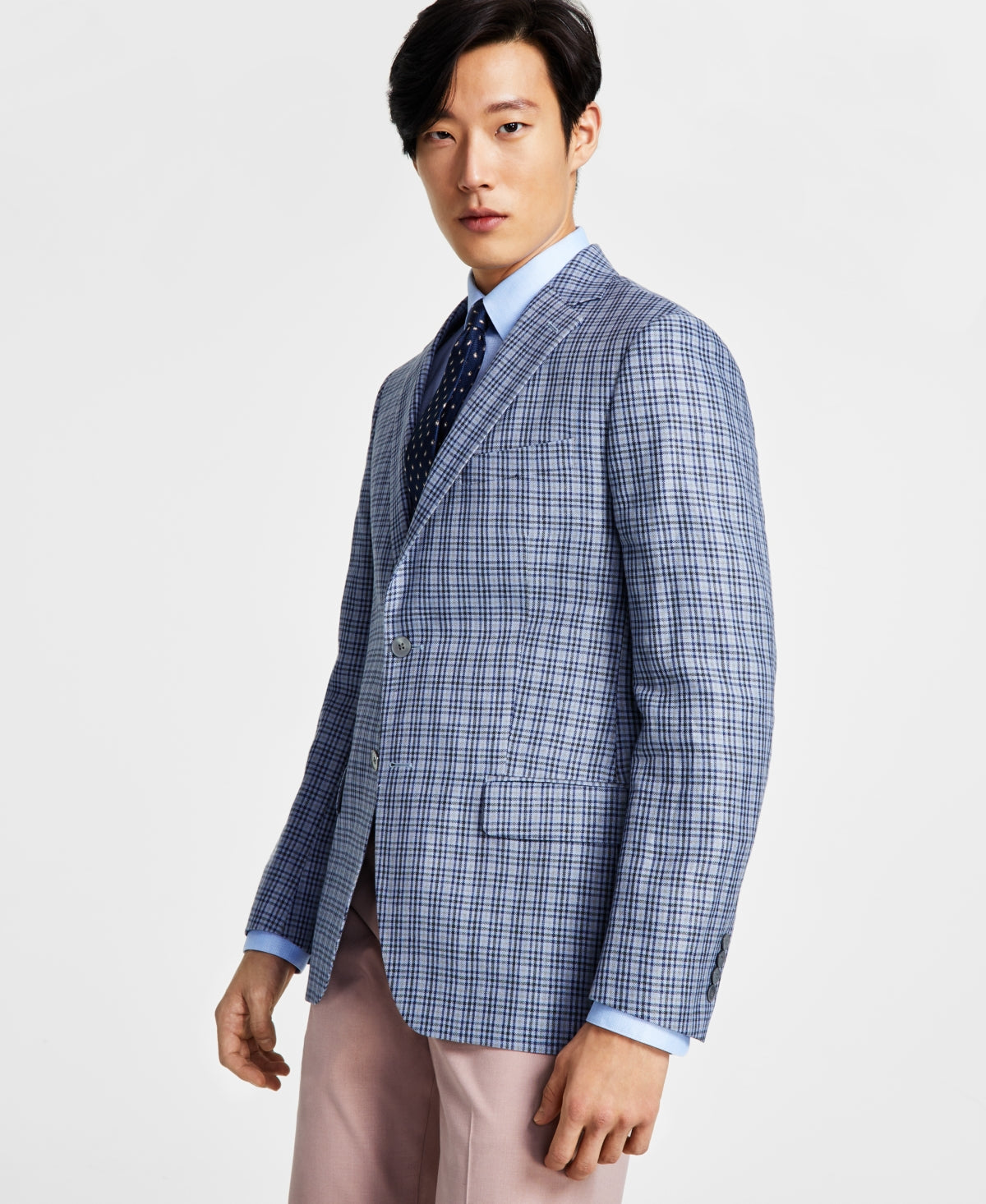 Laure Ralph Lauren Men's Linen Sport Coat 46L Dark Blue Light Blue 46L