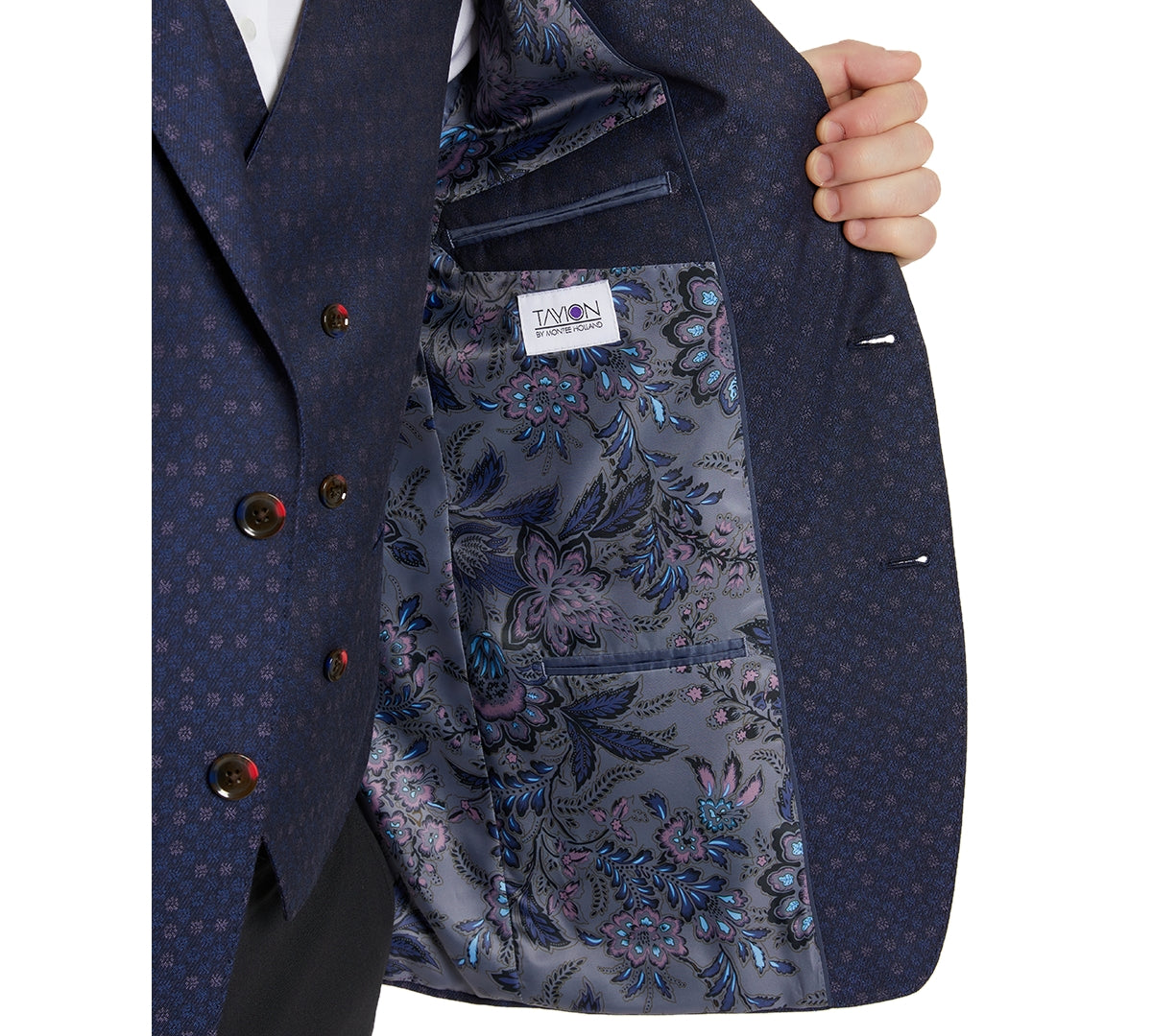 Tayion Collection Mens Classic Fit Blue Jacquard Suit Jacket Blue 44L