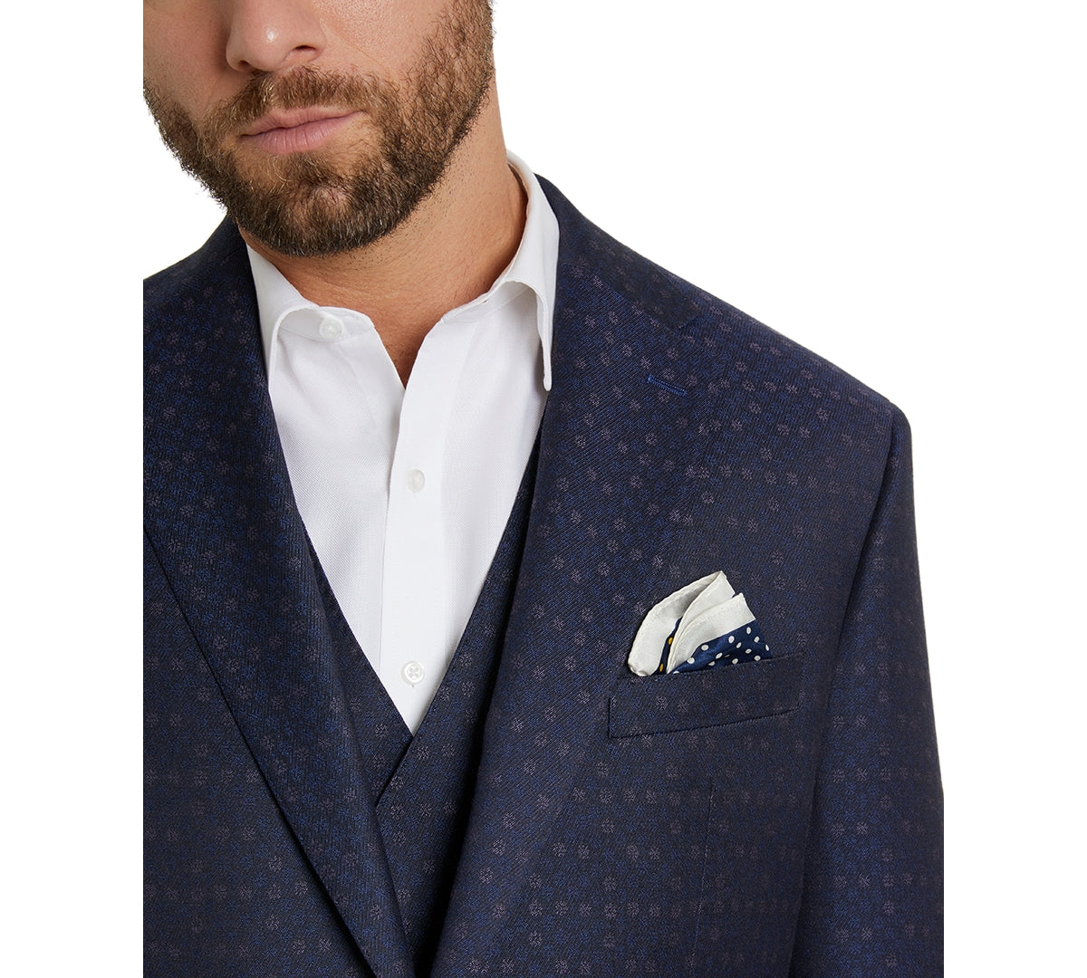Tayion Collection Mens Classic Fit Blue Jacquard Suit Jacket Blue 44L