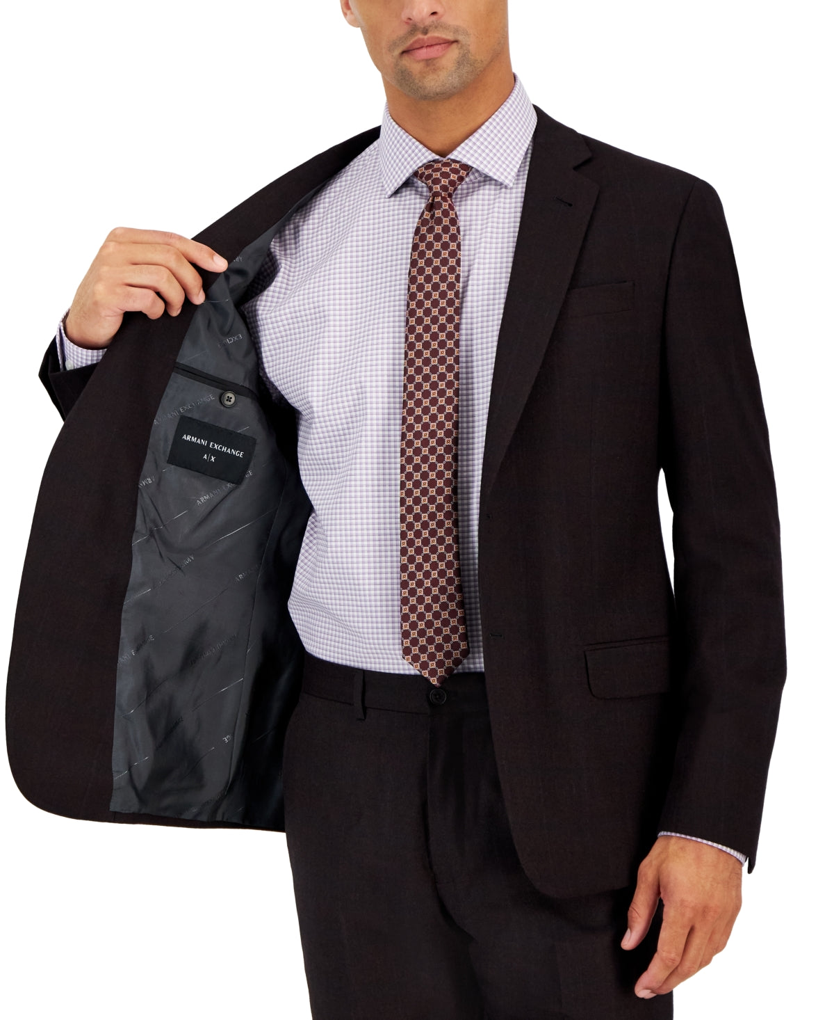 AX Armani Exchange Men's Slim-Fit Wool Suit Jacket 46R Brown