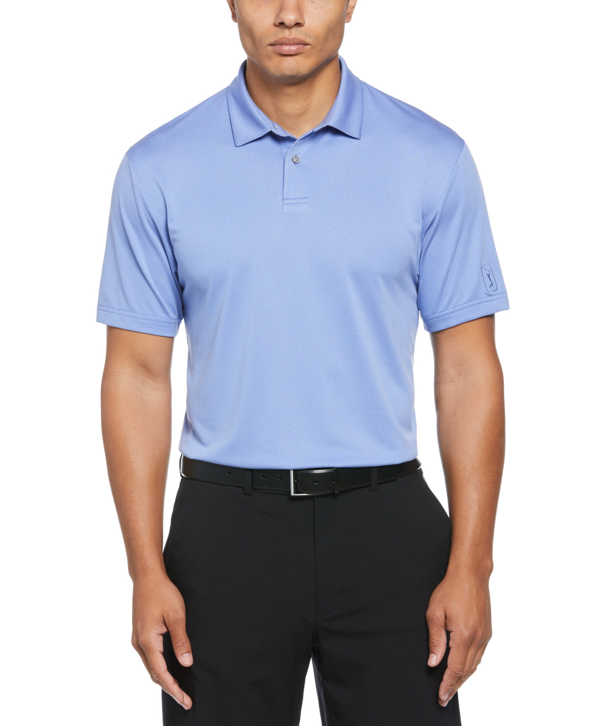 Pga Tour Men Regular fit Short Sleeve Polo Shirt Small Blue Birdseye Textured