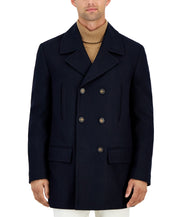 Michael Kors Men Double Breasted Peacoat Coat 40 L Navy Blue Solid