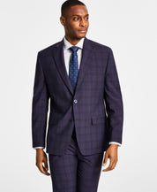 Michael Kors Mens Classic Fit Wool-Blend Plum Plaid Suit Jacket 46L