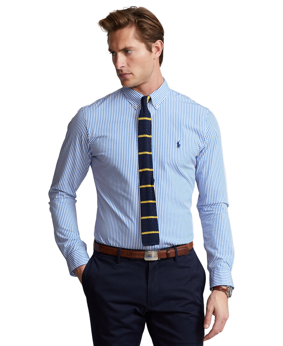 Polo Ralph Lauren Men's Slim Fit Striped Stretch Button Down Shirt Blue XS