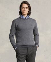 Polo Ralph Lauren Men's Herringbone Knit Wool Sweater Grey Combo Medium
