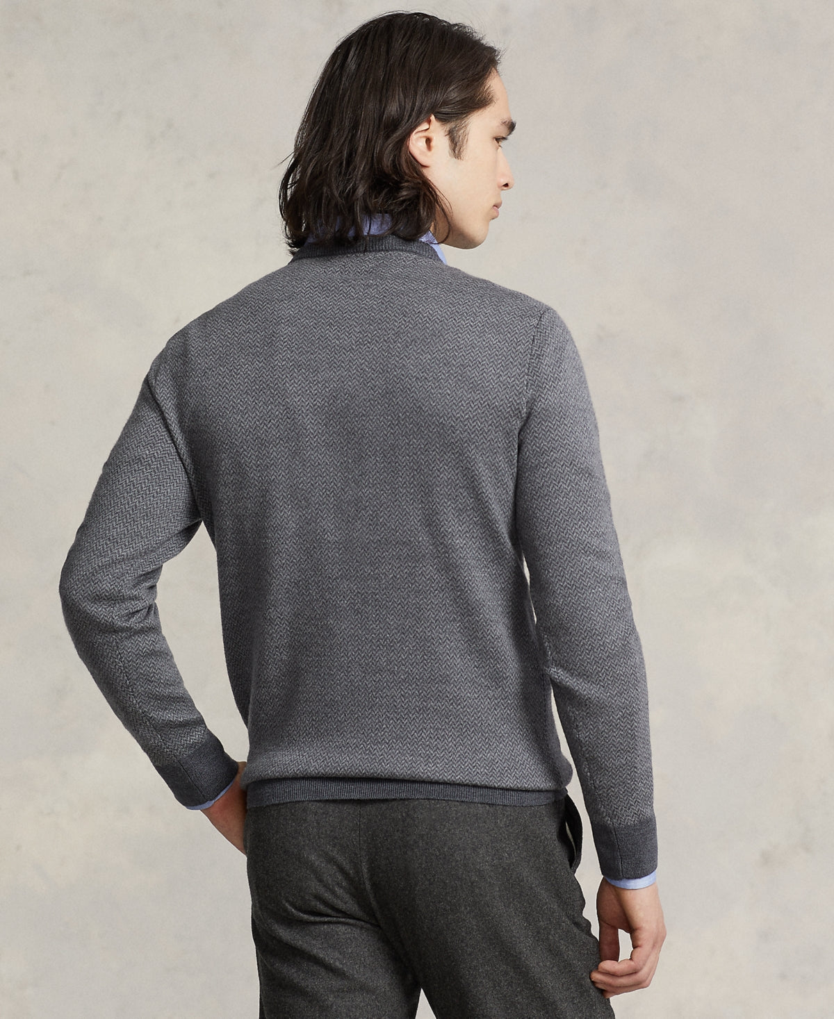 Polo Ralph Lauren Men's Herringbone Knit Wool Sweater Grey Combo Medium