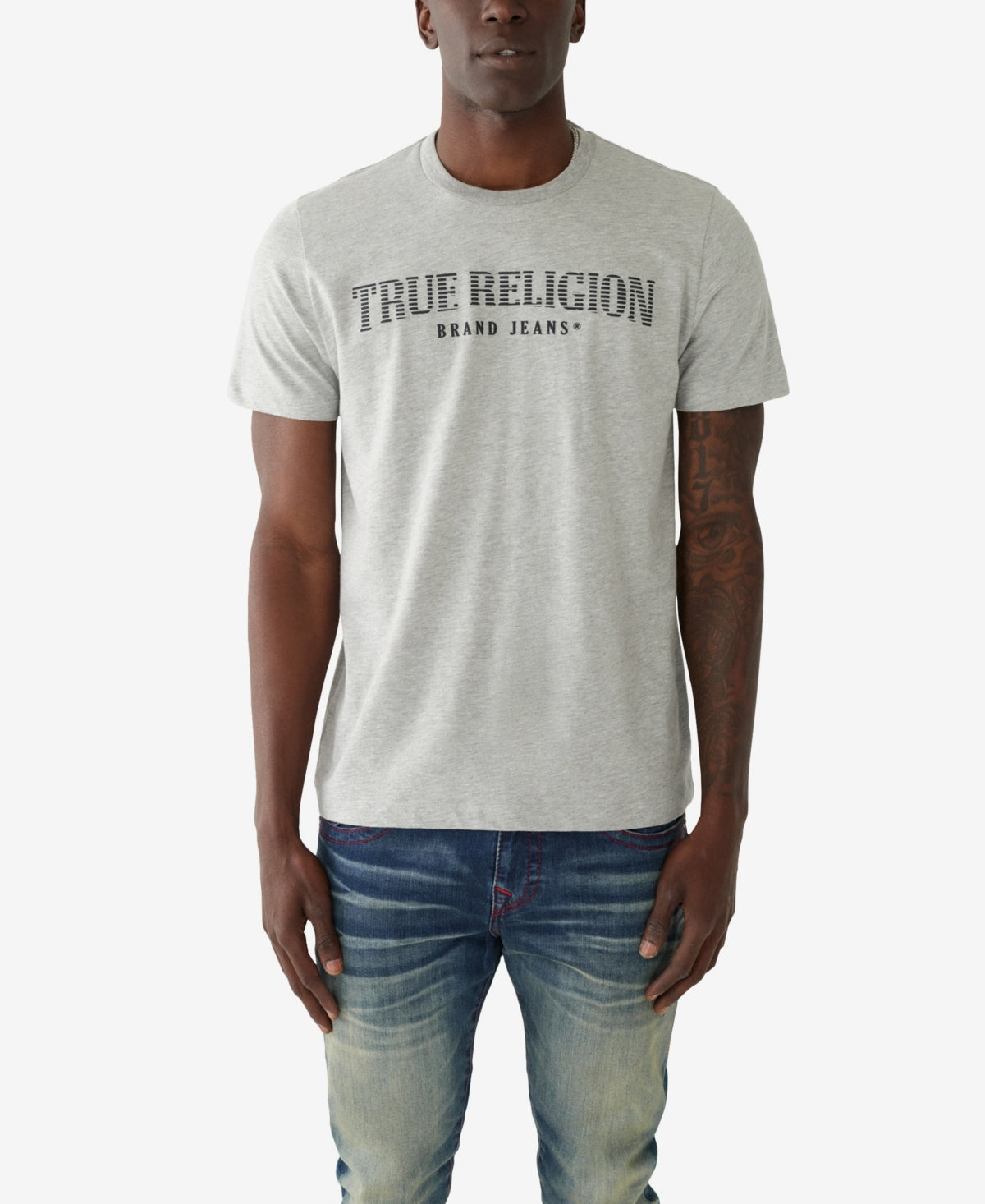 True Religion Mens Short Sleeve T Shirt Heather Grey Medium