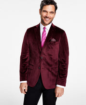 Alfani Mens Slim fit Velvet Sport Coat Blazer 36 R Burgundy Red Solid