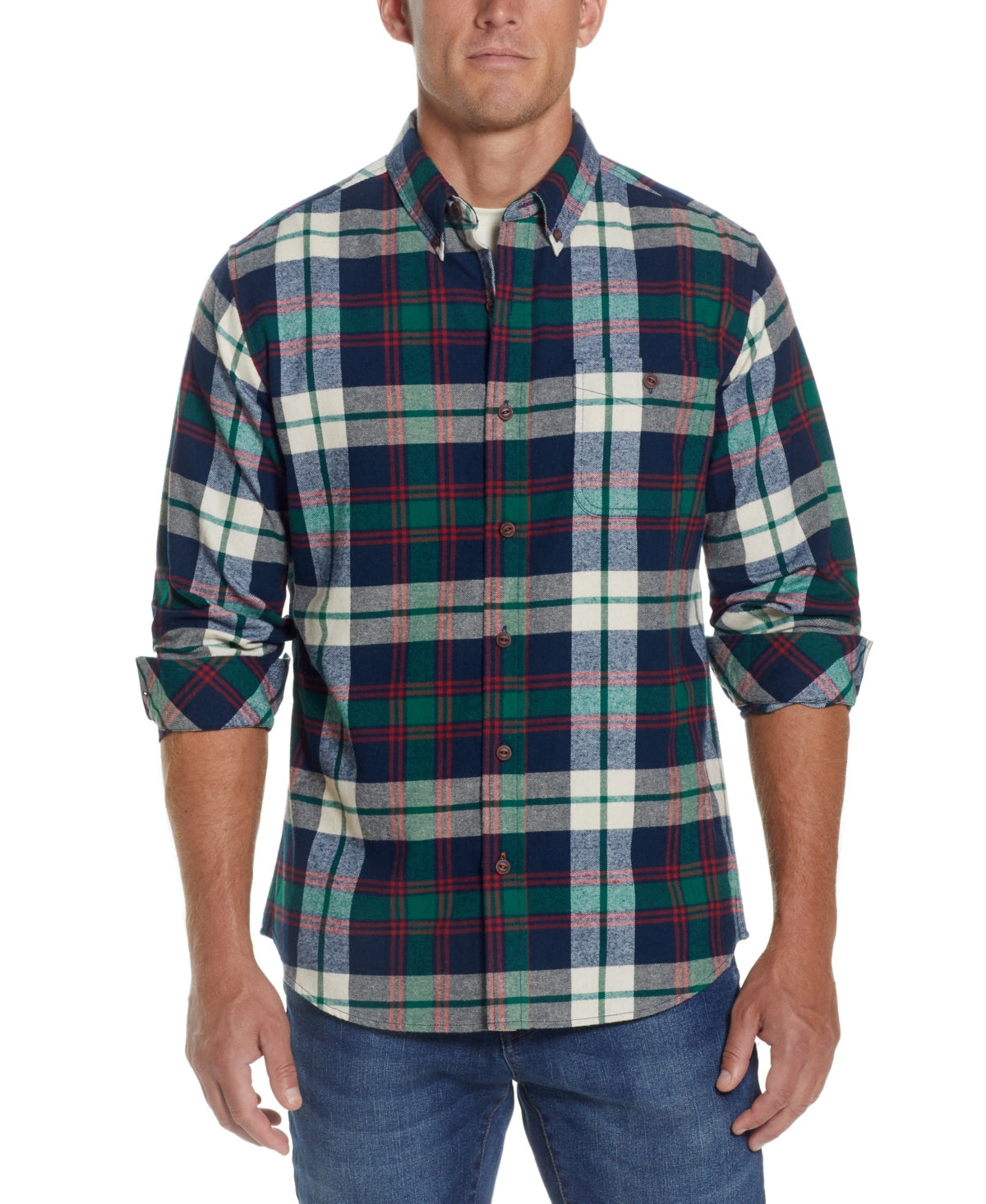 Weatherproof Vintage Mens Plaid Button Down Shirt Green Blue 2XL