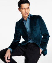Alfani Men's Slim Fit Solid Velvet Sport Coat Teal Blue 40R Blazer