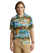 Polo Ralph Lauren Men's Classic Fit Printed Camp Button Down Shirt Green 2XL