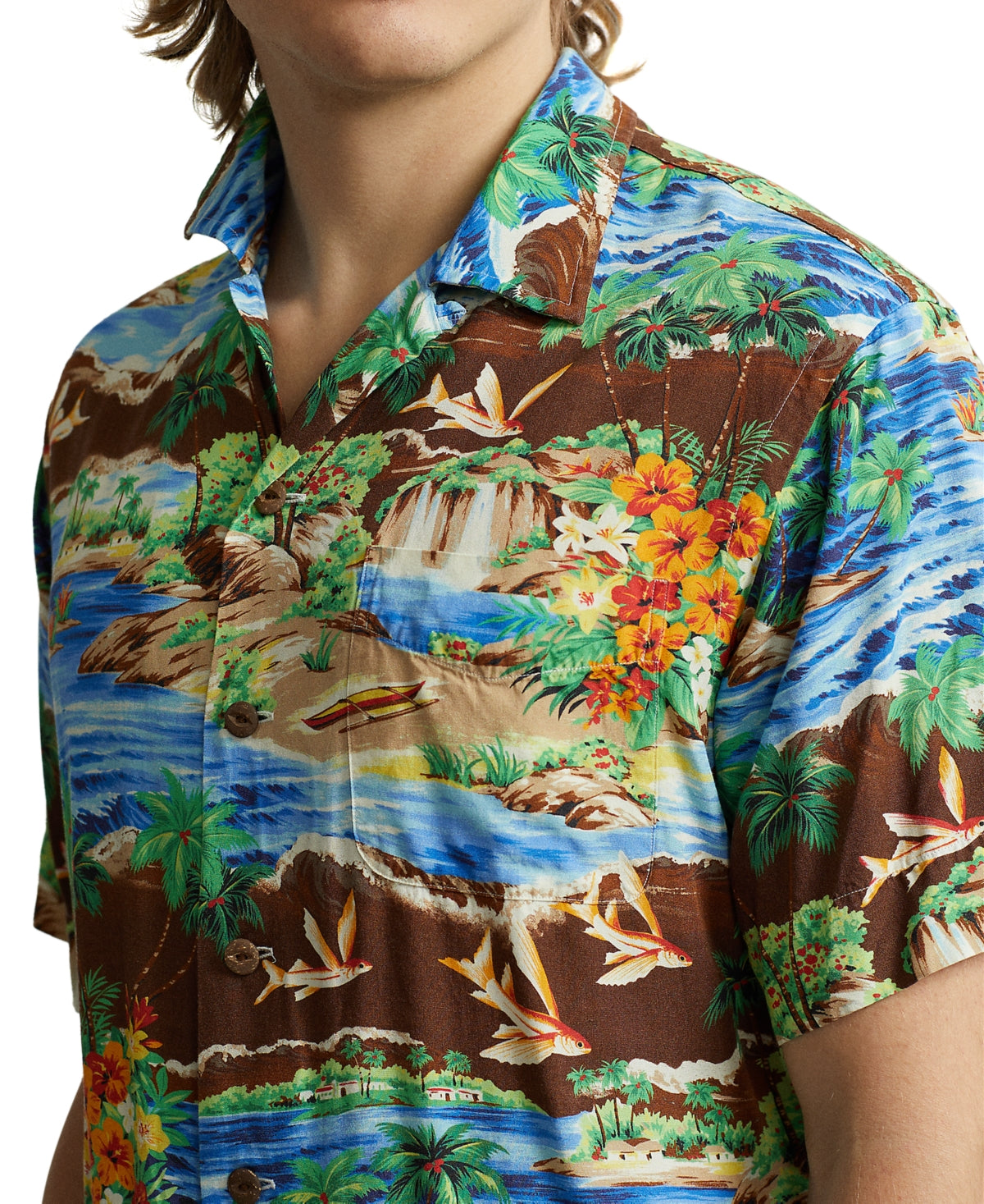 Polo Ralph Lauren Men's Classic Fit Printed Camp Button Down Shirt Green 2XL