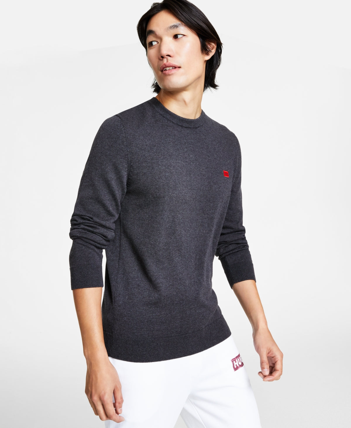 Hugo Boss Mens Regular fit Long Sleeve Crewneck Sweater Large Crew Neck Grey